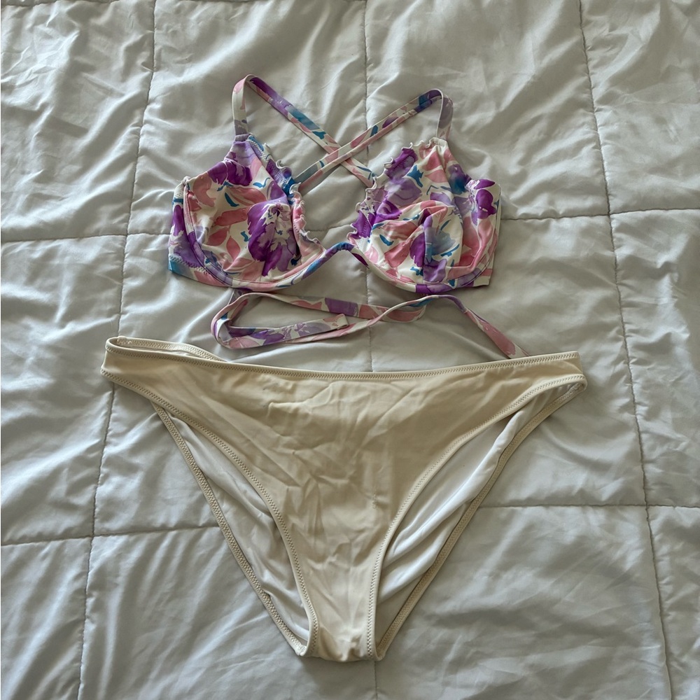 Shade & Shore Floral Bikini Set - Purple and Cream